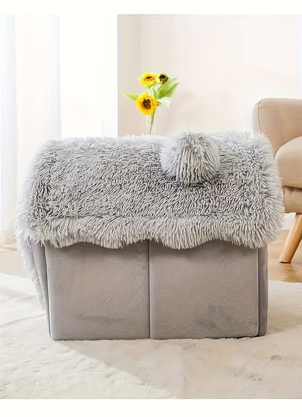 [For Cats & Dogs Plush Bed] Comfortable Plush Pet Bed For Cats And Dogs, Removable Non-slip Bottom Cat House, Four-season Use, Semi-enclosed Pet Sleeping Bed
