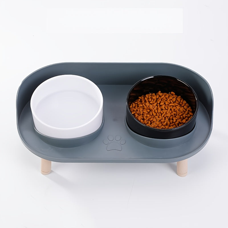 [Durable Pet Feeding Station] Durable Multifunctional Pet Feeding Station | Double Bowls for Cat and Dog | Neck Protection Design | Non-Slip Spill-Resistant Base | Easy to Clean for Small and Medium Pets