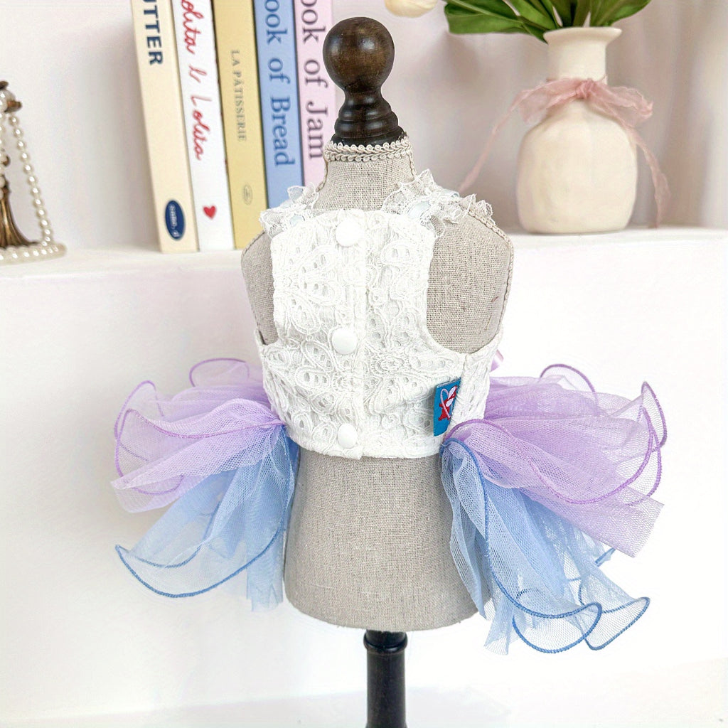 Dreamy Star Princess Lace Tulle Dog Dress - Polyester Knit Fabric Pet Apparel with Press Buckle Closure for Small Breeds, Ideal for Easter, Weddings, Birthdays, Bridal Gowns - Fashionable & Trendy Pet Outfit