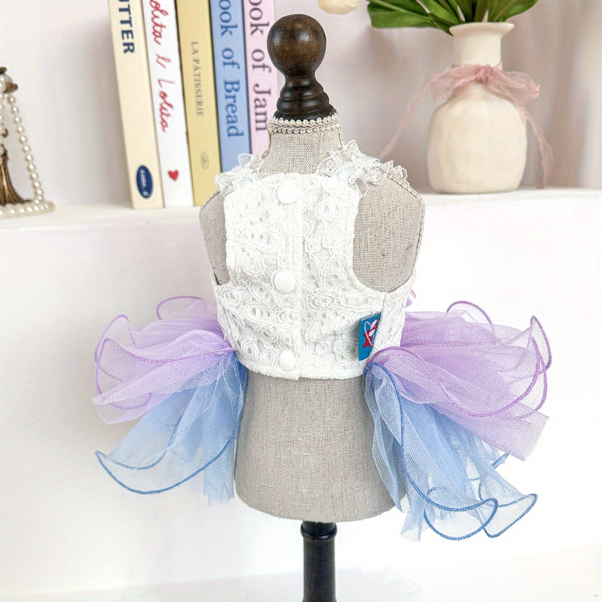 Dreamy Star Princess Lace Tulle Dog Dress - Polyester Knit Fabric Pet Apparel with Press Buckle Closure for Small Breeds, Ideal for Easter, Weddings, Birthdays, Bridal Gowns - Fashionable & Trendy Pet Outfit