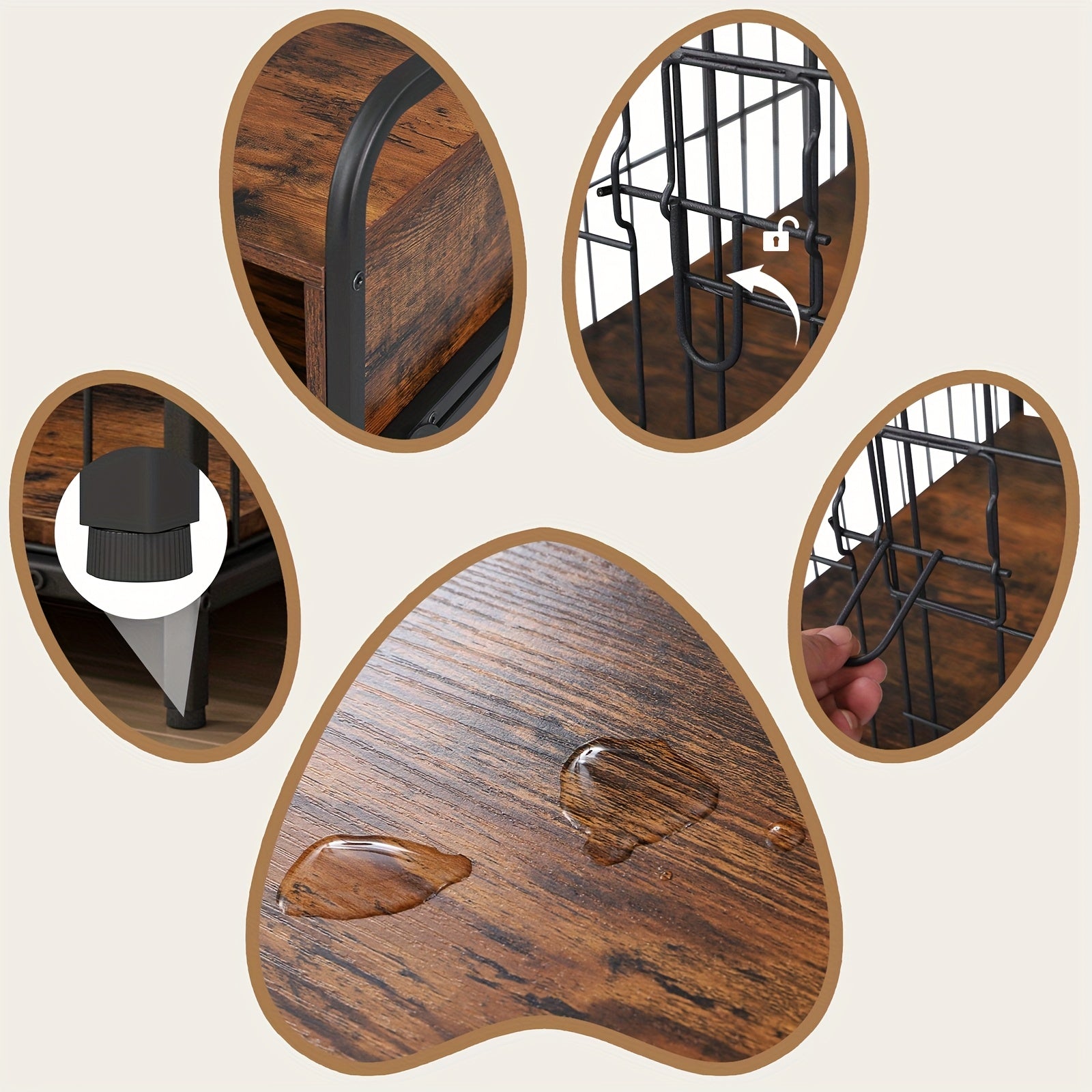 Saudiism Dog Crate for Small Dogs - Heavy-Duty Wooden with 2 Drawers, Sturdy Metal Frame & Soft Interior, Portable Pet Bed for Puppies, Collies, Poodle, Puppy Crate, Pet Bed, Classic Pet Furniture, Durable Pet Furniture