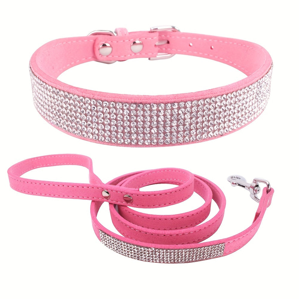 Sparkling Rhinestone Dog Collar with Leash