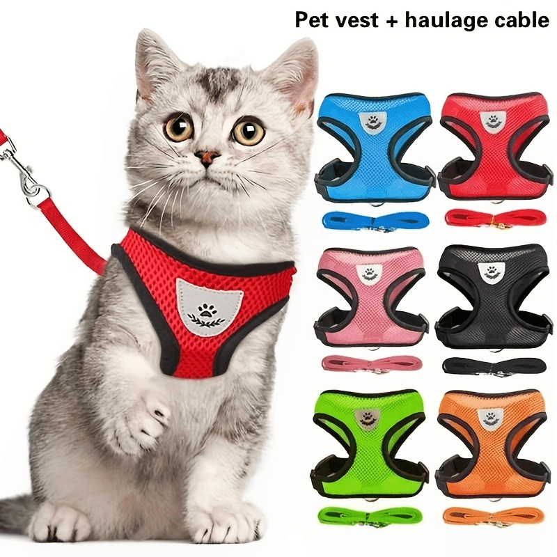 [For Dogs & Cats Reflective Harness] Reflective Pet Harness And Leash Set For Dogs And Cats, Adjustable Puppy Cat Vest Harness With Soft Mesh