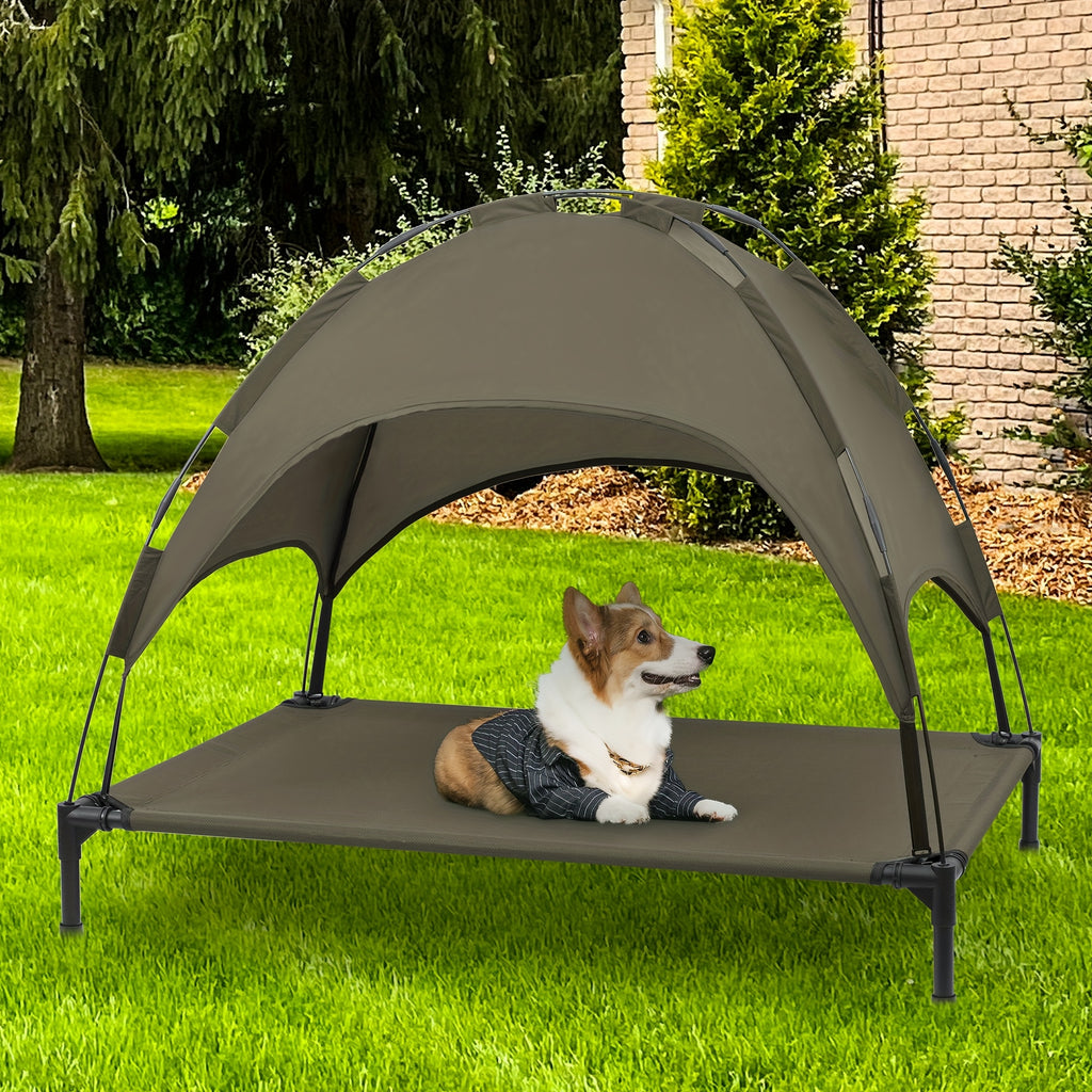 HEEYOO 42" Raised Dog Bed with Detachable Canopy - All-Weather Foldable Pet Cot for Indoor/Outdoor Use, Cooling Breathable Mesh & UV Protection, Windproof Sun-Resistant Elevated Bed for Dogs & Cats, Camping, Living Room, Bedr