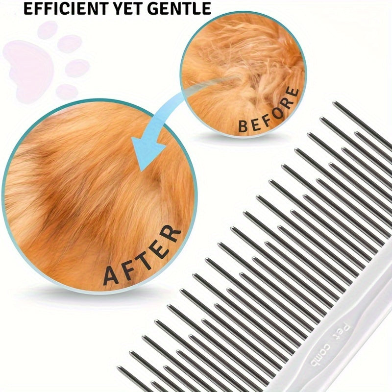 2-in-1 Pet Grooming Comb for Dogs & Cats - Stainless Steel Detangling and Dematting Tool with Long & Short Teeth, Safe Knot Removal for Healthy Coat