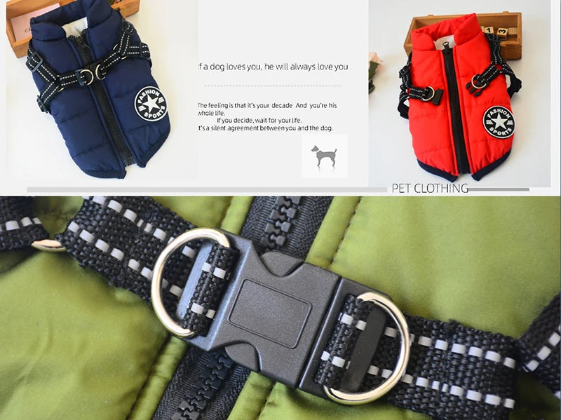 Winter Warm Large Pet Dog Jacket with Harness Waterproof Big Dog Coat for Labrador Chihuahua French Bulldog Outdoor Dog Clothes