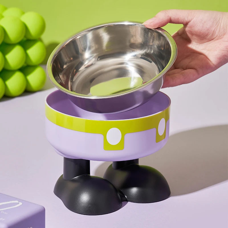 A high-legged pet bowl, colorful stainless steel large-capacity dog bowl for feeding and water, neck-protecting cat bowl, anti