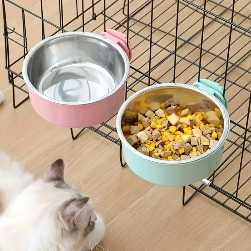 Pet Bowls Dog Feeders Removable Stainless Steel Hanging Pet Cage Bowl Food & Water Feeder for Cat Puppy Bird Guinea Pig