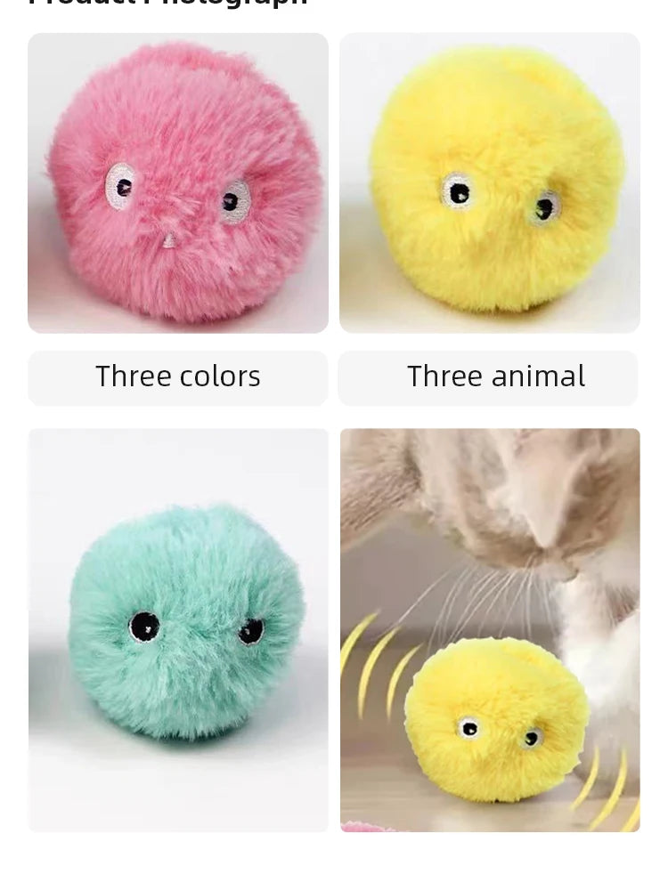 Pelota interactiva inteligente para gatos, juguete de peluche eléctrico con hierba gatera para entrenamiento, juguete con sonido táctil para mascotas, pelota de juguete con chirrido.