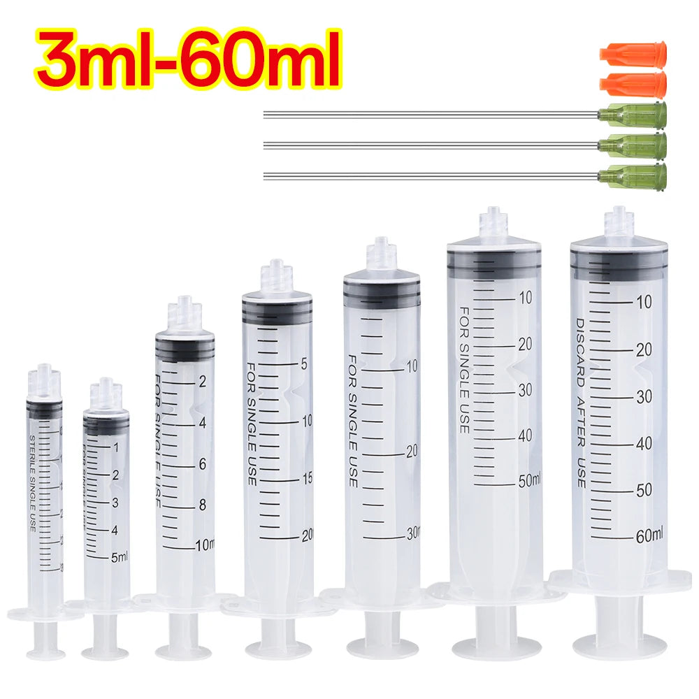 3ml-60ml Plastic Luer Lock Syringe Industrial Syringes With 4 Inch Glue Dispensing Tip and Caps for Oil Glue Liquid,Pet Feeding