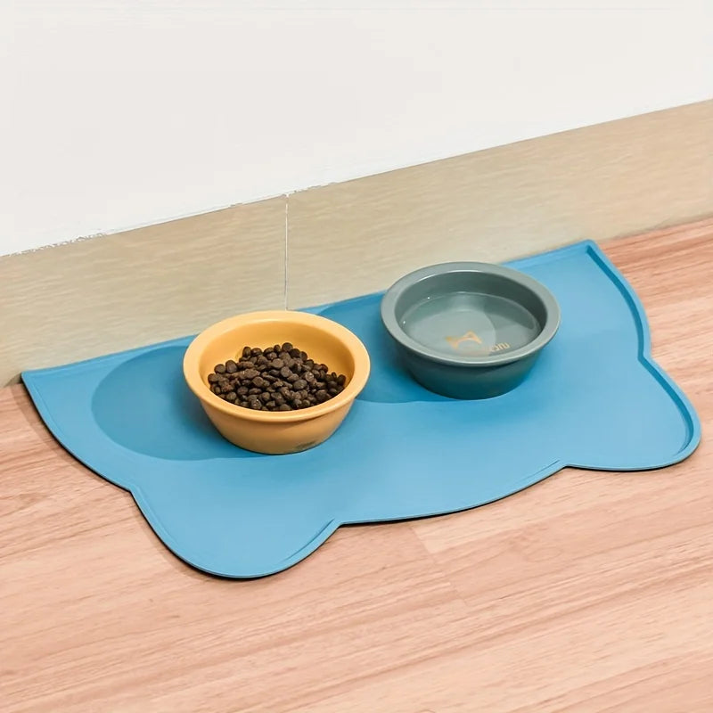 Pet Feeding Mat For Dogs & Cats, Thin Silicone Waterproof Cat Food Mat Cat Bowl Mat With Raised Edge, Cat Placemat