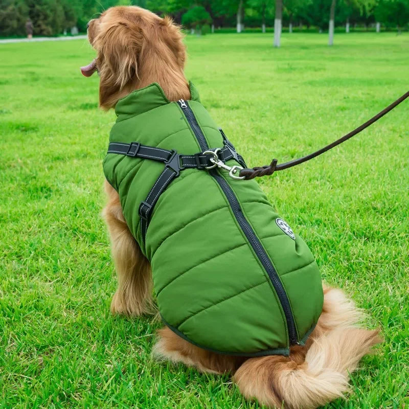 Chaqueta grande con arnés para perro, ropa cálida de invierno para labrador, abrigo impermeable para perro grande, trajes para chihuahua y bulldog francés.