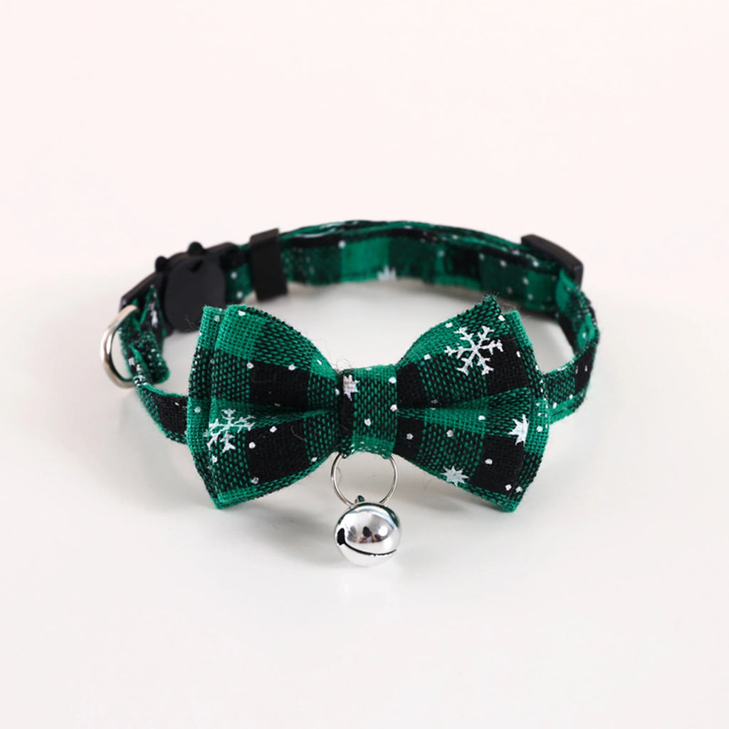 Pet Breakaway Cat Collar Bow Tie And Bell Cute Plaid Christmas Red Elastic Adjustable Dog Collar With Sash Small Bell For Cats