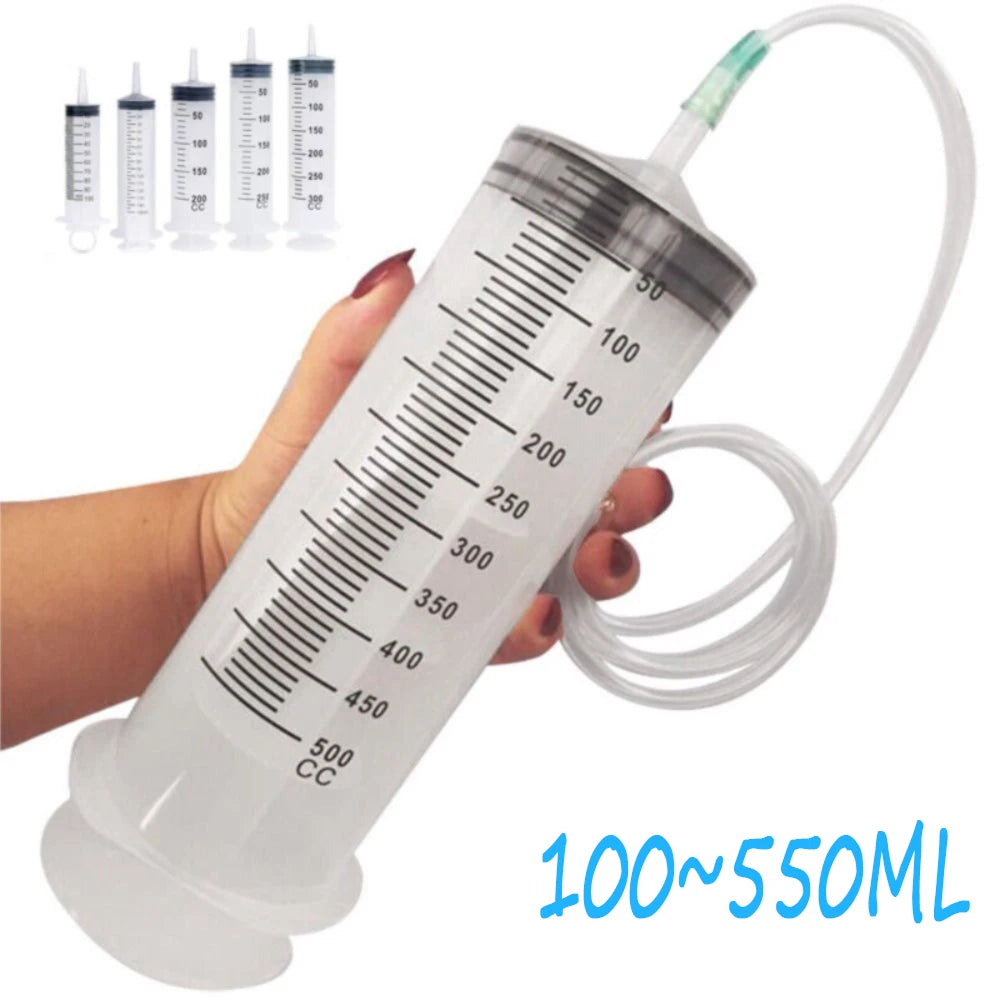 Syringe Large Capacity 100ml-550ml With 1m Hose Pump Injector Pet Feeding Oil Glue Fluid Tool Hydroponics Nutrient Big Syringe