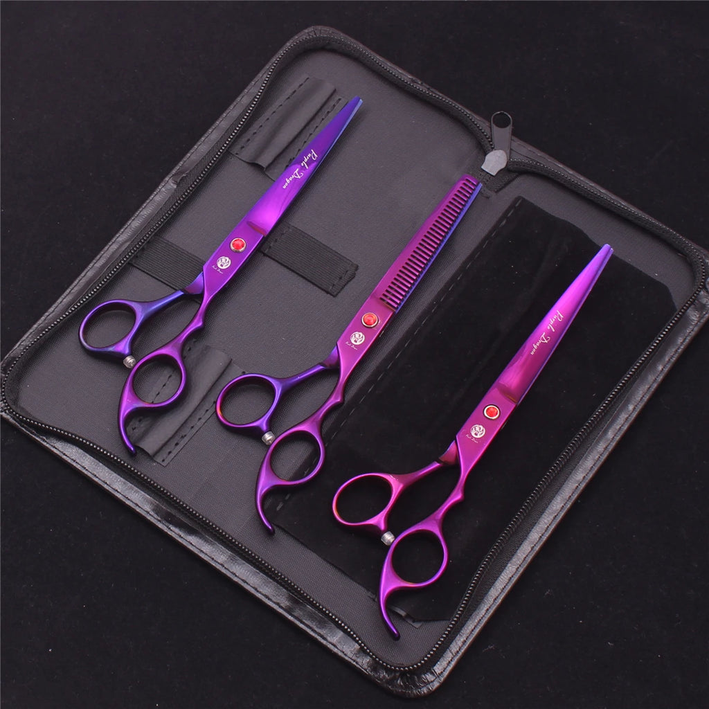 Purple Dragon Dog Grooming Scissors 7" Japan Stainless Straight Shears Pet Thinning Scissors Dog Curved Shears Chunker Z3003