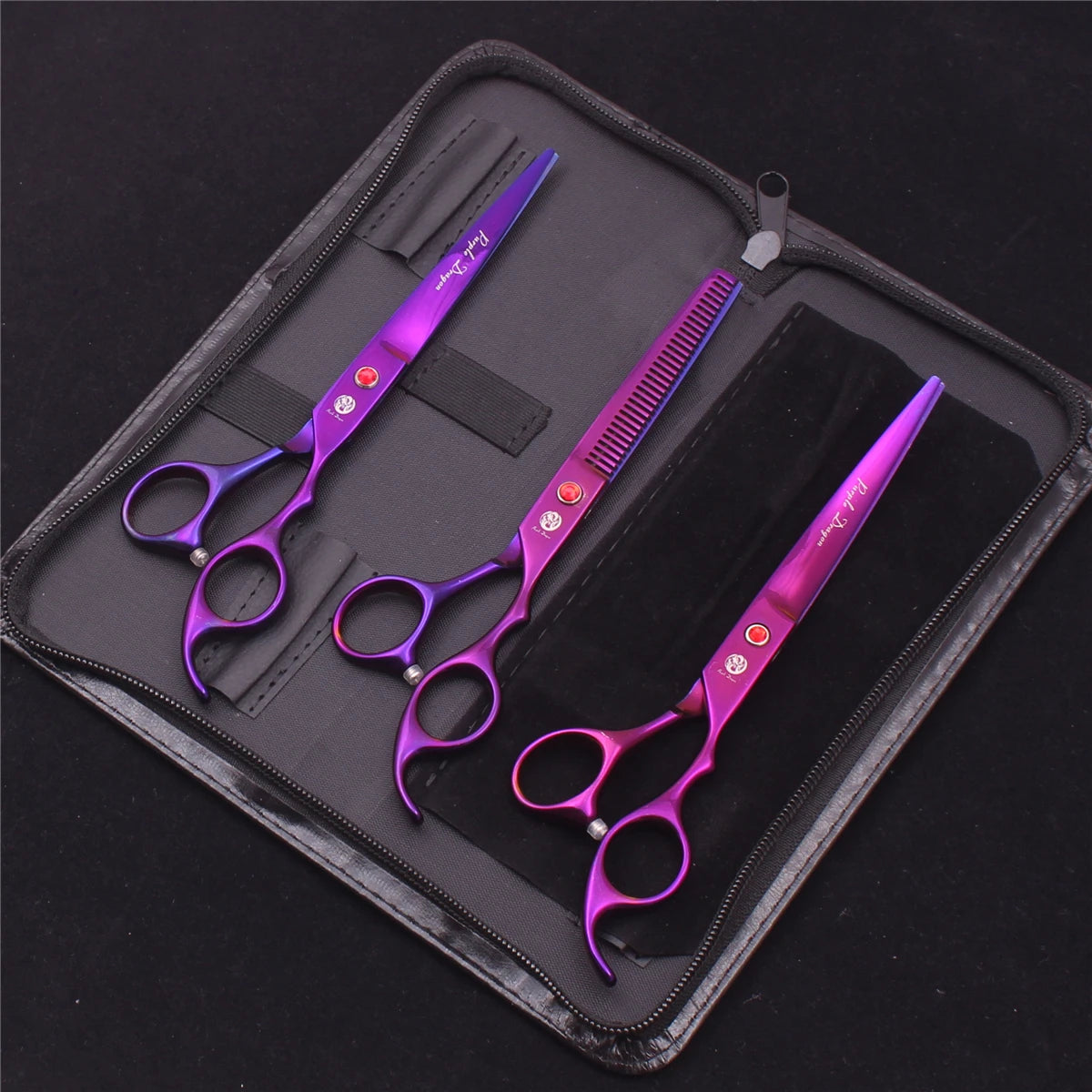 Purple Dragon Dog Grooming Scissors 7" Japan Stainless Straight Shears Pet Thinning Scissors Dog Curved Shears Chunker Z3003