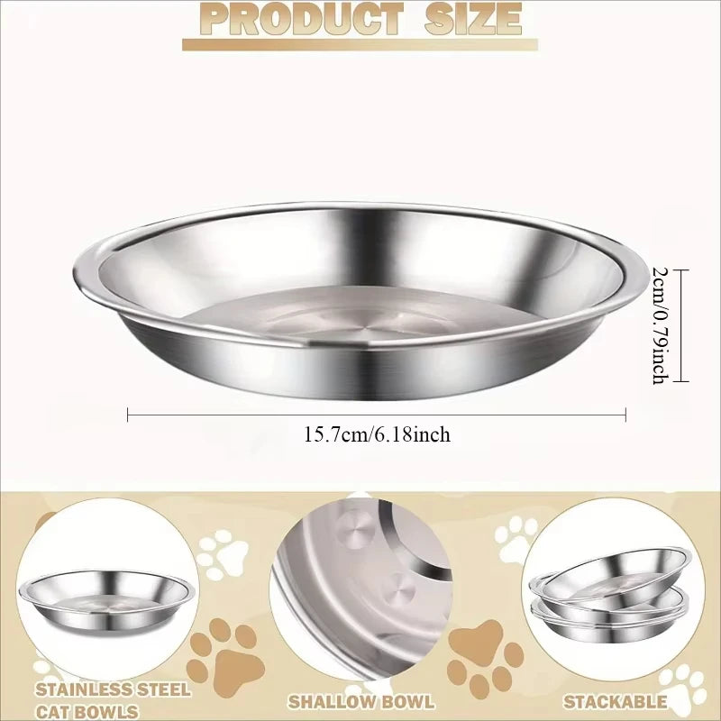 Slip-Resistant Stainless Steel Cat Bowl Set – Low-Profile Wide Design for Kittens & Small Pets Anti-Tip Base Feeding Station