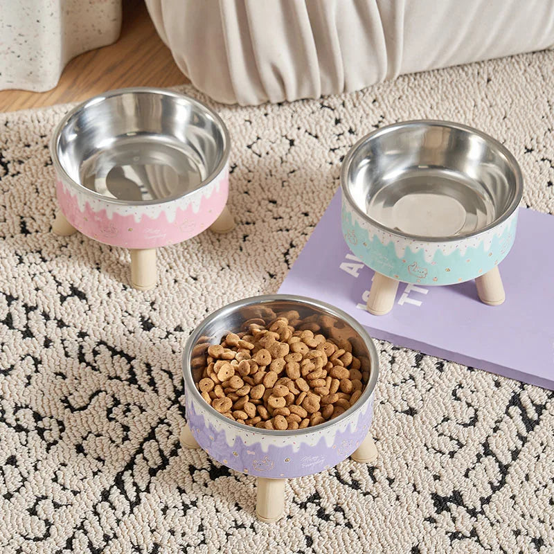 An ice cream pet bowl Colorful feeding and water cat bowl Fashion cartoon design dog bowl Pet high-legged neck bowl