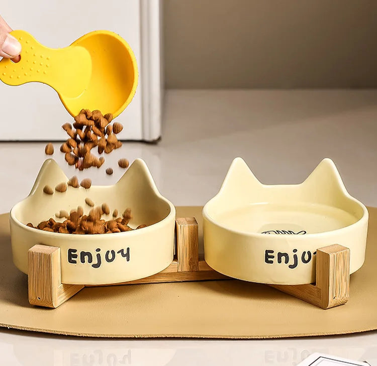Ceramic Raised cat bowl Anti Rollover Cat Feeder for Small Dogs cats Round Pet Water Bowl Pet Supplies