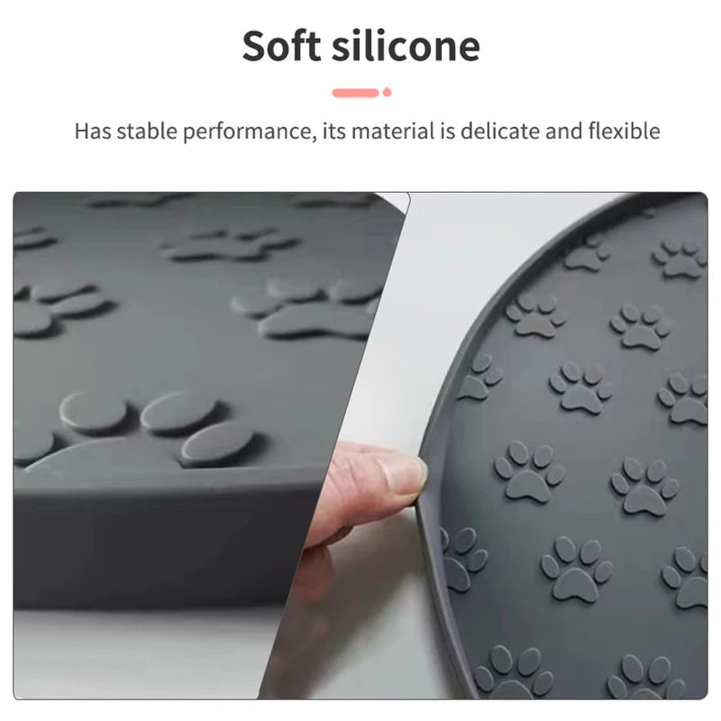 Coffee/pink/gray/black silicone pet meal pad, dog leak-proof feeding pad, round footprint pattern, cat feeding slow licking pad
