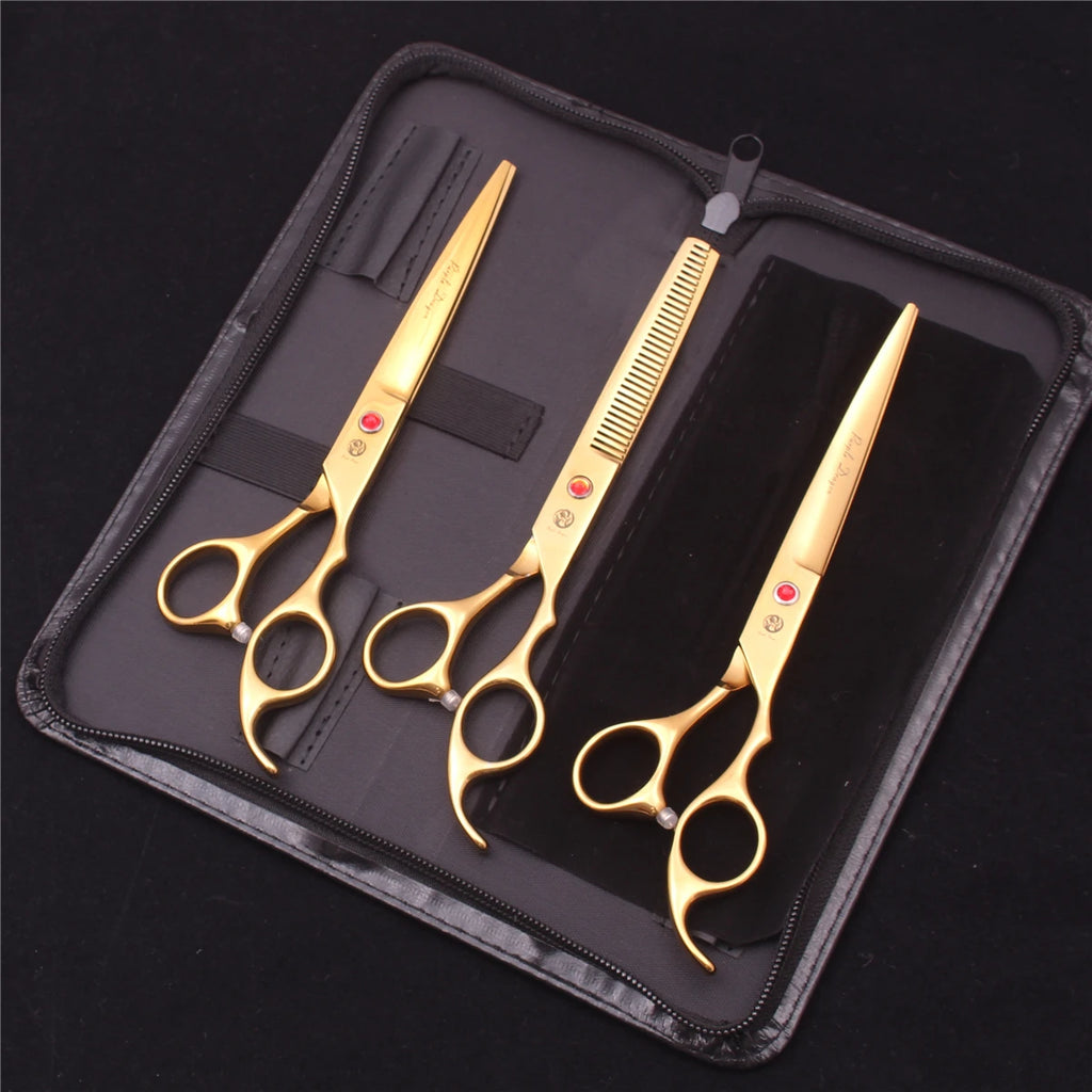 Purple Dragon Dog Grooming Scissors 7" Japan Stainless Straight Shears Pet Thinning Scissors Dog Curved Shears Chunker Z3003