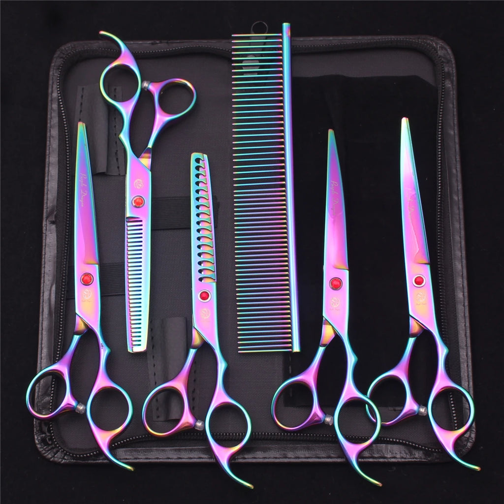 Purple Dragon Dog Grooming Scissors 7" Japan Stainless Straight Shears Pet Thinning Scissors Dog Curved Shears Chunker Z3003