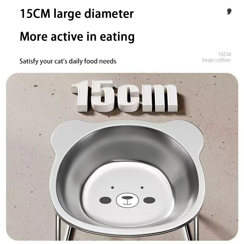 Raised Cat Bowls Tilted Neck Guard Cat Food Bowl 304 Stainless Steel Shatter-resistant Elevated 15° Pet Supplies for Puppy Cat