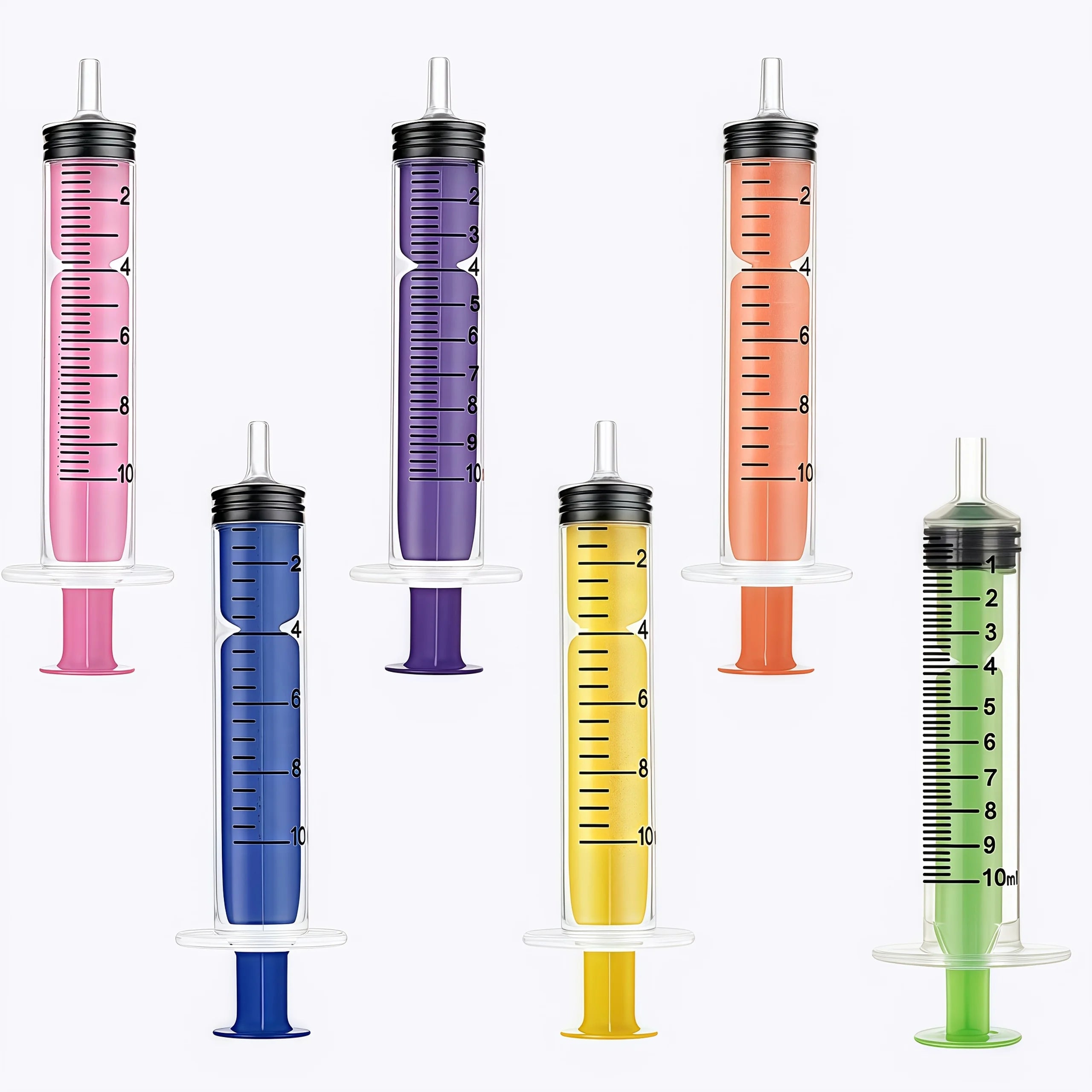 6 pieces of 10ml colored syringe with caps, suitable for glue, liquid distribution and measurement, pet food feeding, refilling