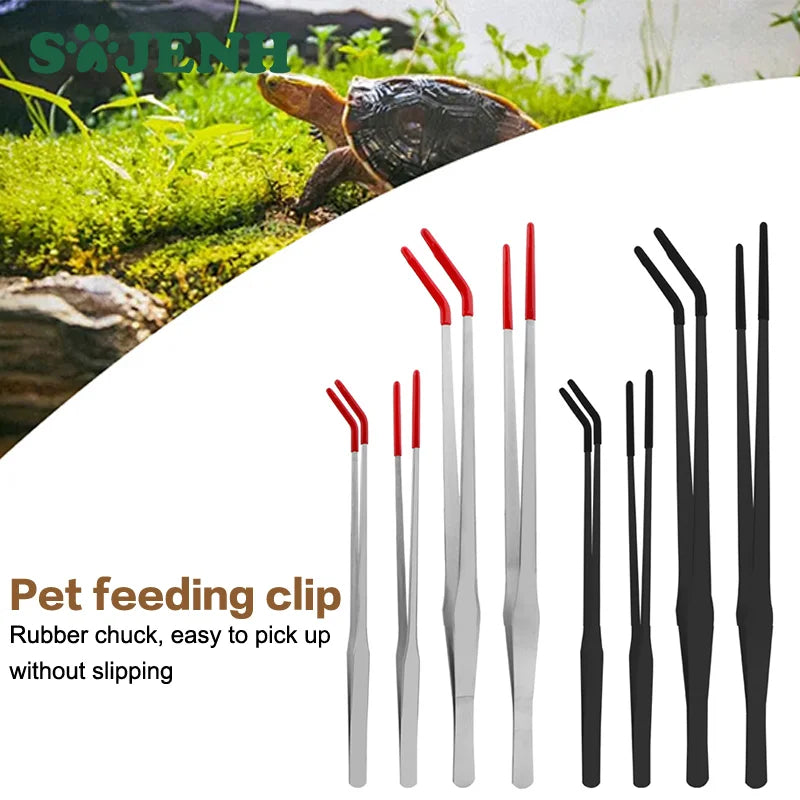 Stainless Steel Reptile Feeding Tongs With Rubber Tips Aquarium Aquarium Straight And Curved Tweezers Pet Feeding Accessories