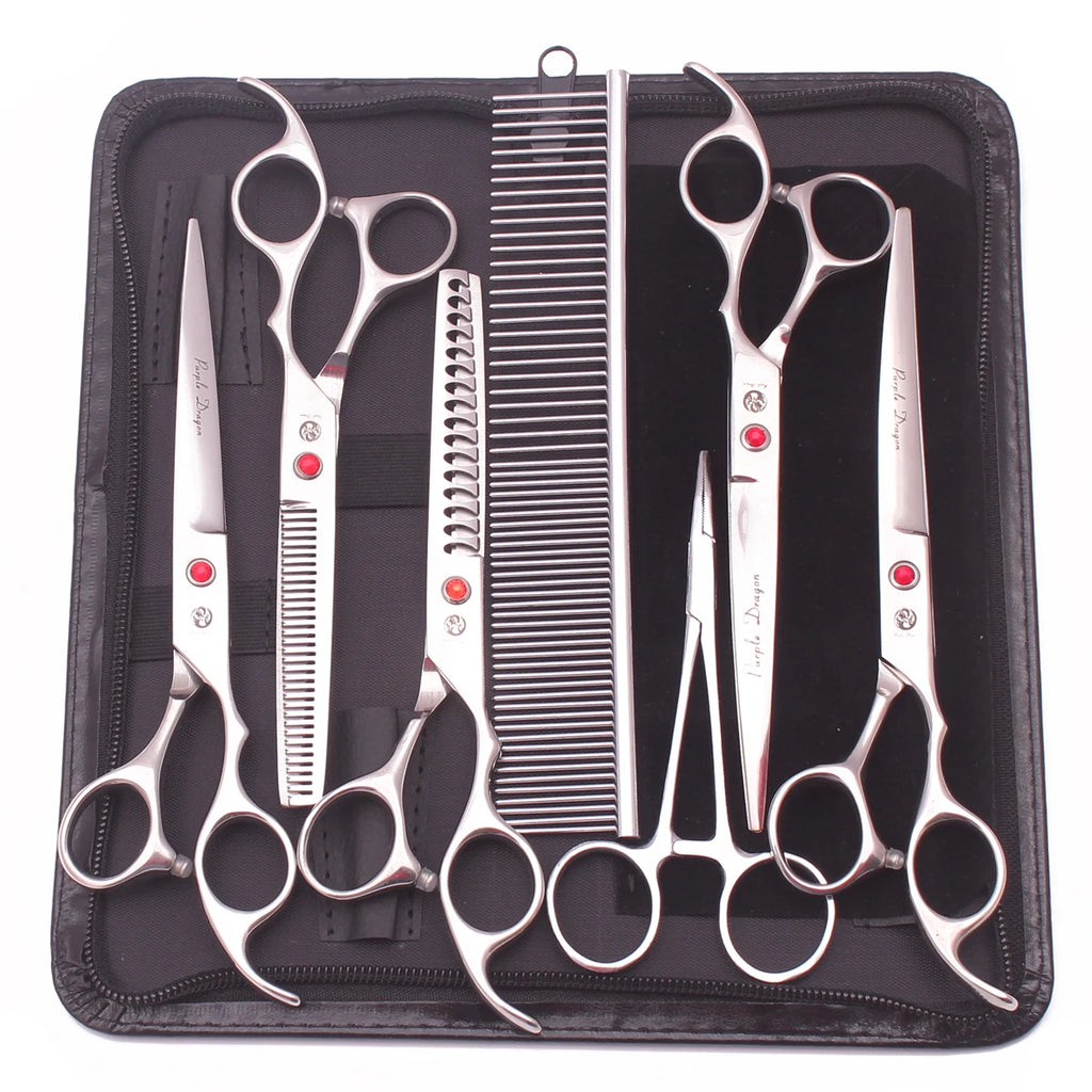 Purple Dragon Dog Grooming Scissors 7" Japan Stainless Straight Shears Pet Thinning Scissors Dog Curved Shears Chunker Z3003