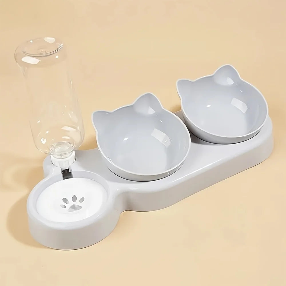 [Popular choice] Anti slip tilted cat bowl with automatic water dispenser, non electric plastic pet feeding accessories