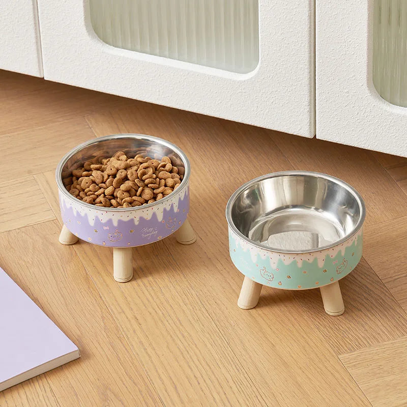 An ice cream pet bowl Colorful feeding and water cat bowl Fashion cartoon design dog bowl Pet high-legged neck bowl