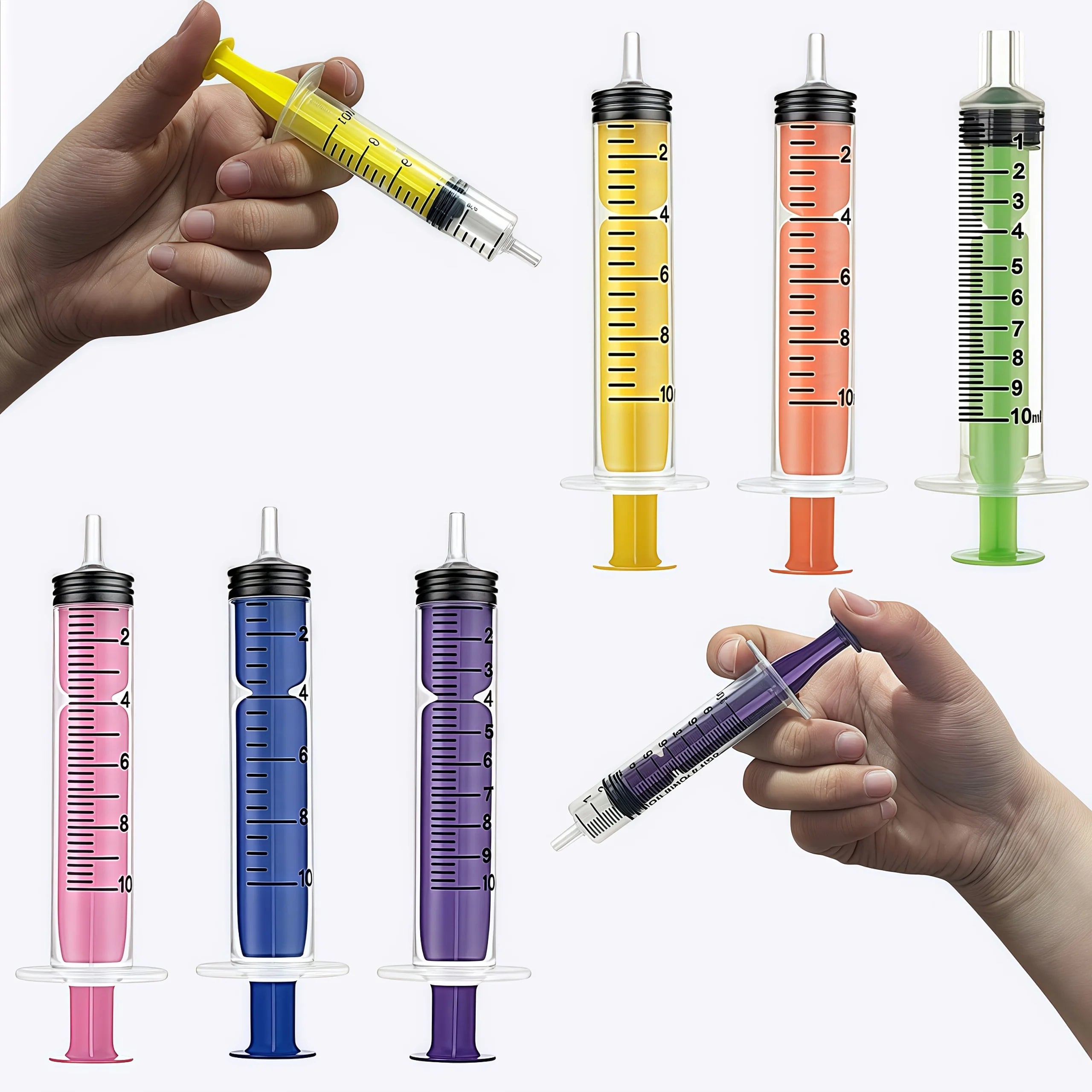 6 pieces of 10ml colored syringe with caps, suitable for glue, liquid distribution and measurement, pet food feeding, refilling