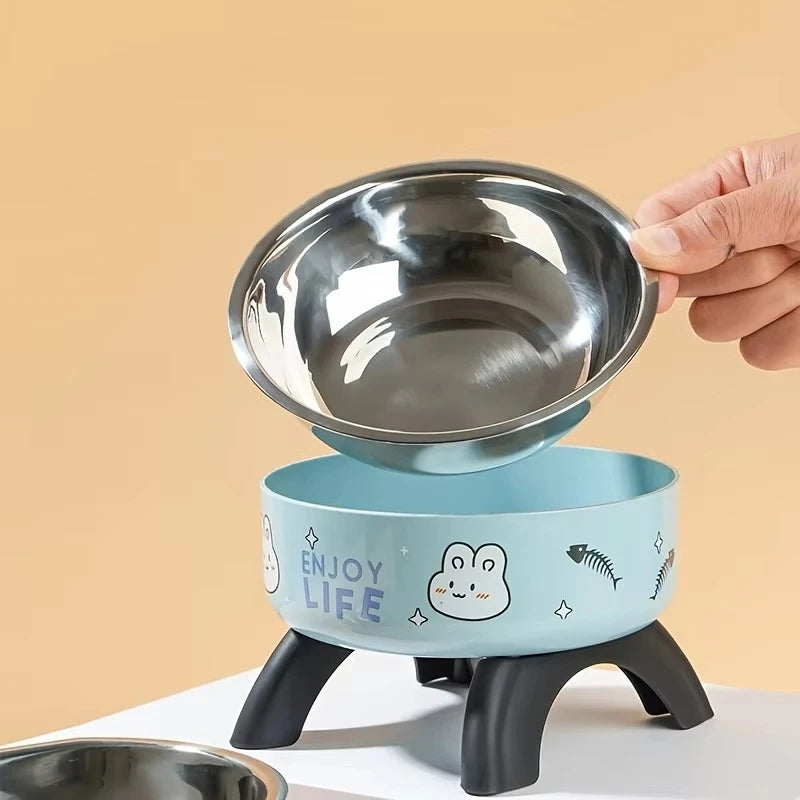 Stainless Steel Pet Bowl – Anti-Tip Elevated Design with Non-Slip Silicone Base & Chew-Proof Edge for Small Cats/Dogs Feeding