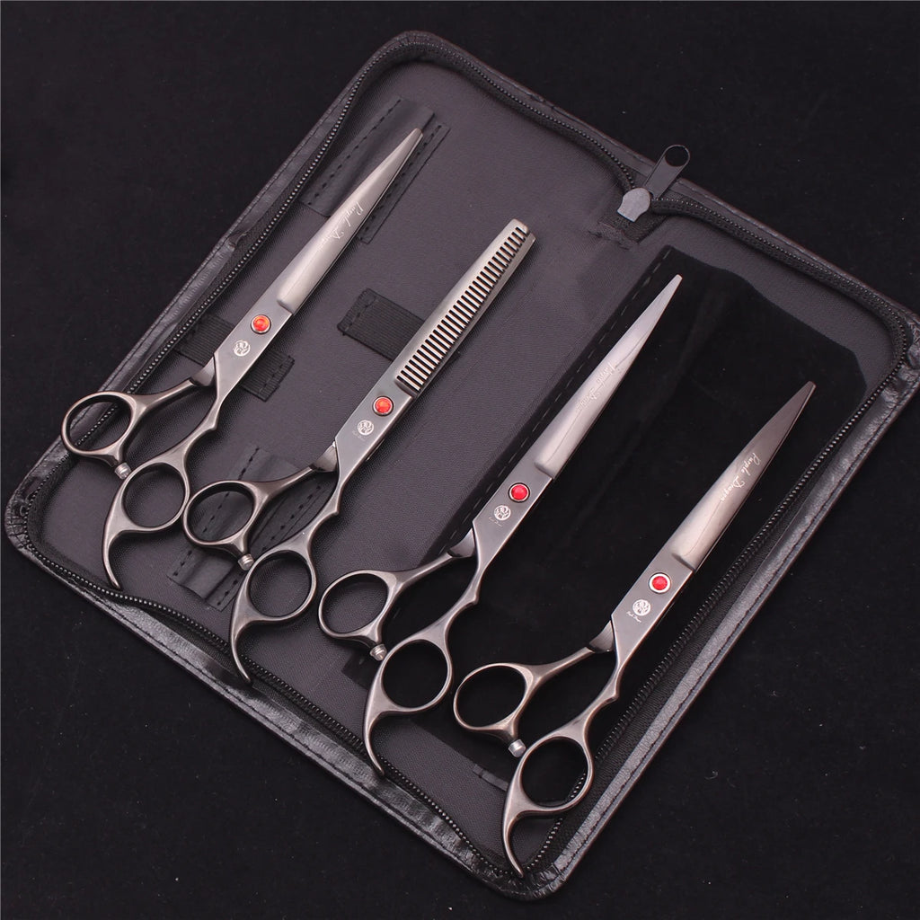 Purple Dragon Dog Grooming Scissors 7" Japan Stainless Straight Shears Pet Thinning Scissors Dog Curved Shears Chunker Z3003