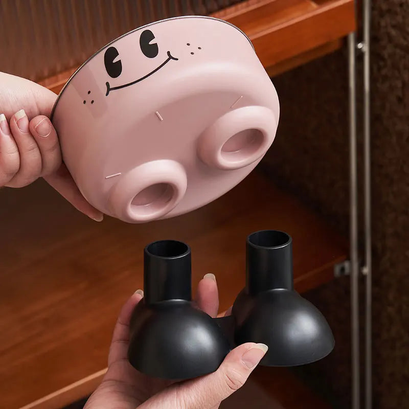 A smiling face high-legged pet bowl, fashionable stainless steel large-capacity dog bowl for feeding and water, neck-protectin