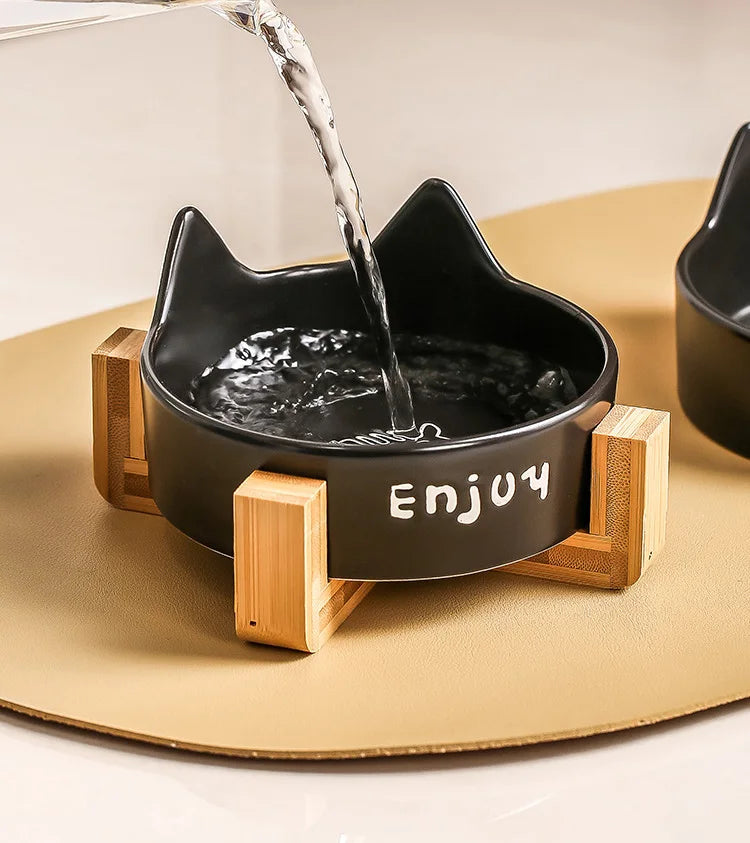 Ceramic Raised cat bowl Anti Rollover Cat Feeder for Small Dogs cats Round Pet Water Bowl Pet Supplies
