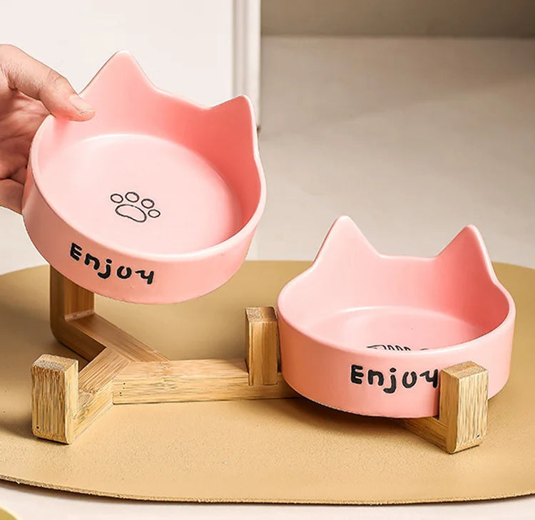 Ceramic Raised cat bowl Anti Rollover Cat Feeder for Small Dogs cats Round Pet Water Bowl Pet Supplies