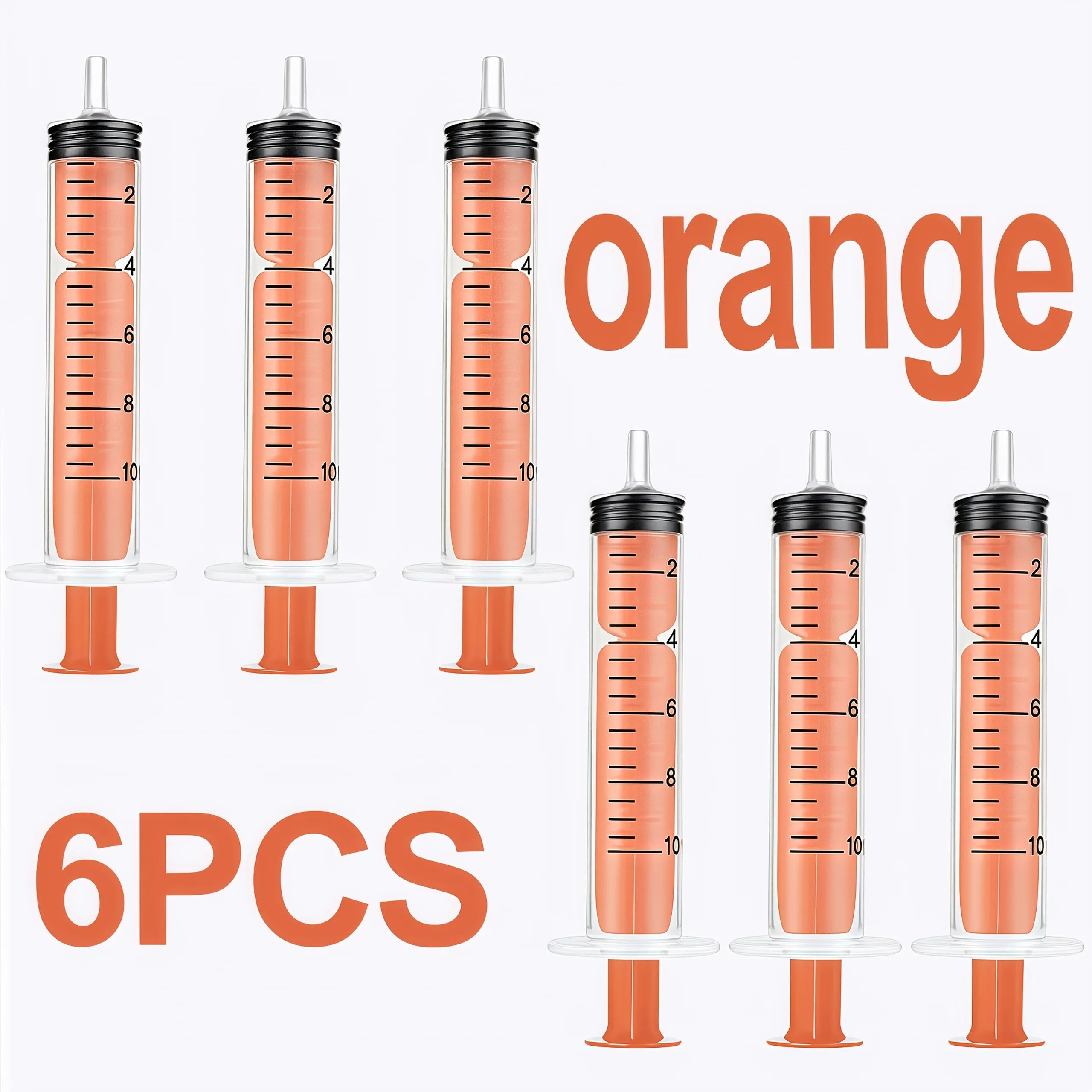 6 pieces of 10ml colored syringe with caps, suitable for glue, liquid distribution and measurement, pet food feeding, refilling