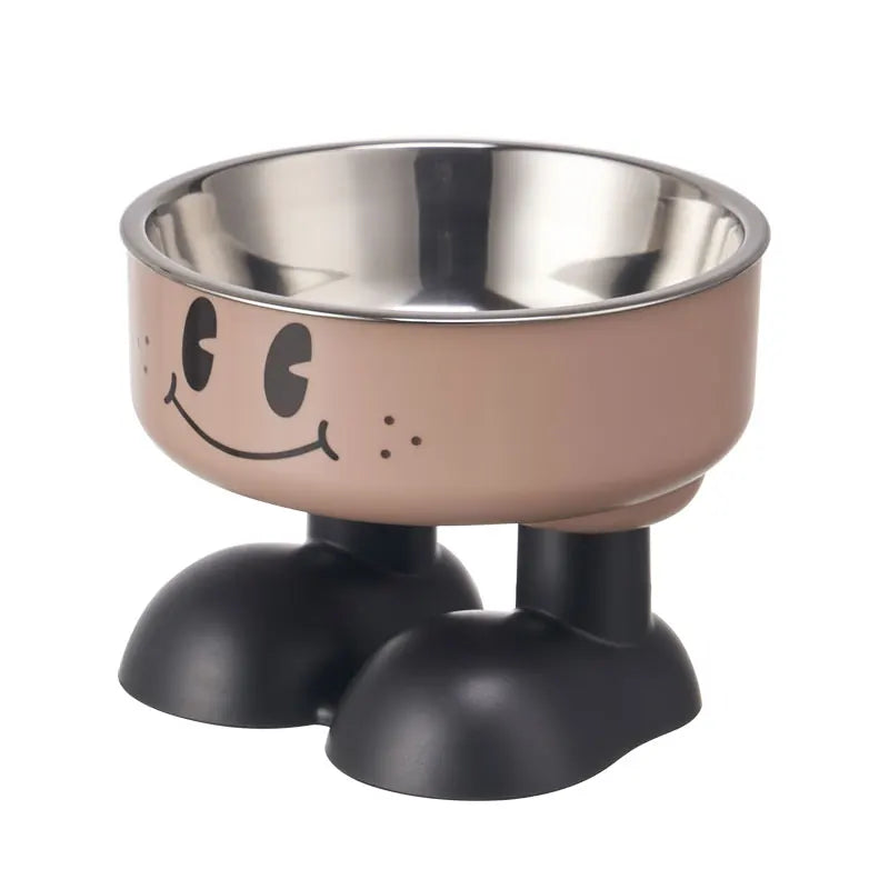 A smiling face high-legged pet bowl, fashionable stainless steel large-capacity dog bowl for feeding and water, neck-protectin