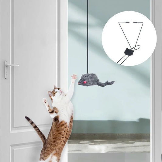 Juguete colgante para puerta con forma de ratón, para gatos, con clip elástico, para saltar, para aliviar el estrés y la ansiedad, ideal para mascotas.