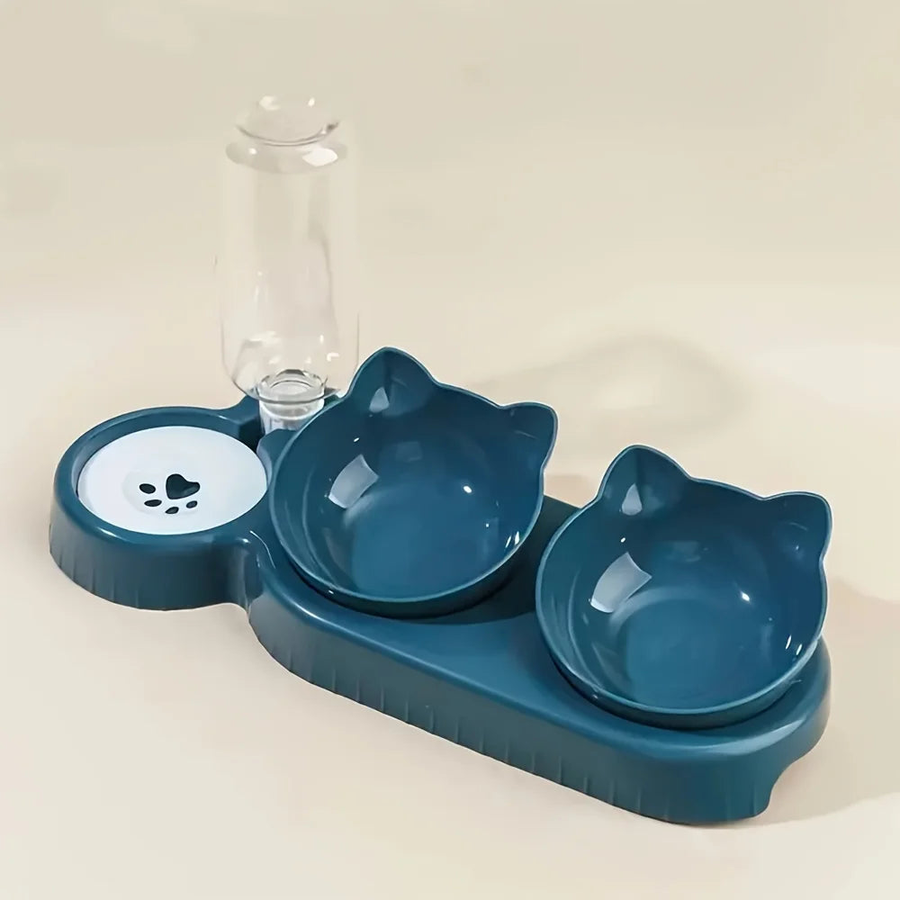 [Popular choice] Anti slip tilted cat bowl with automatic water dispenser, non electric plastic pet feeding accessories
