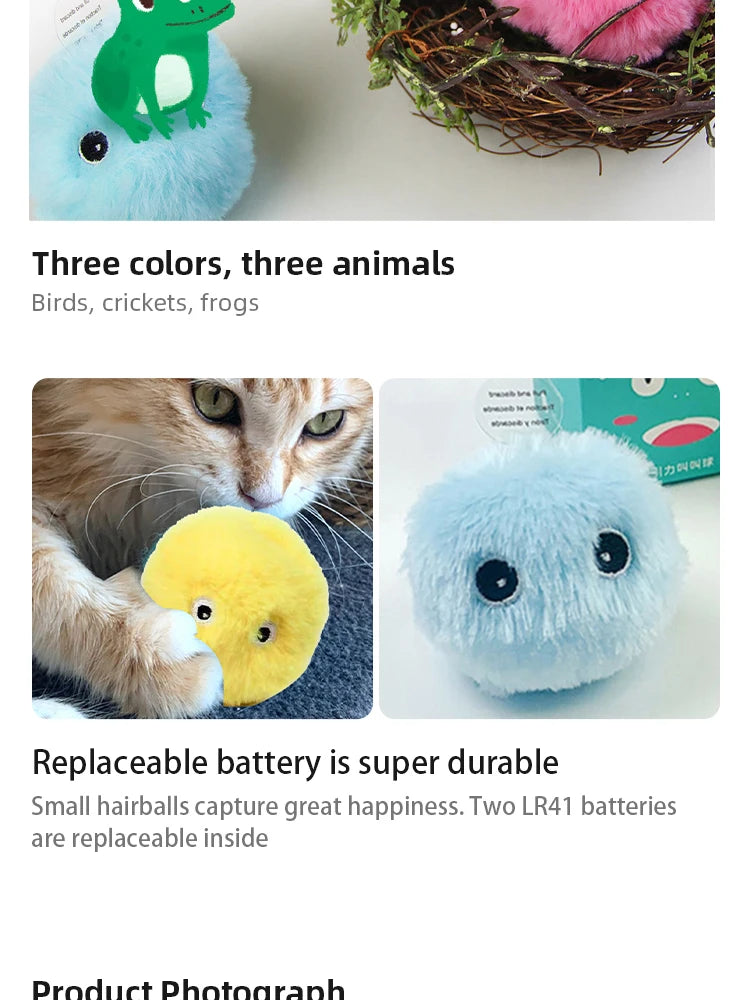 Pelota interactiva inteligente para gatos, juguete de peluche eléctrico con hierba gatera para entrenamiento, juguete con sonido táctil para mascotas, pelota de juguete con chirrido.