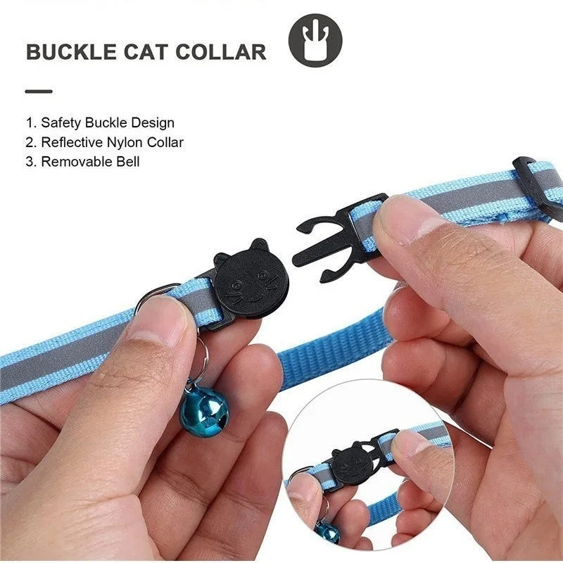 Cat Collar with Bell Cats Necklace Kitten Collar Breakaway  Collar Anti-strangling Armrests for Cat Necklace Pet Strap MBO02