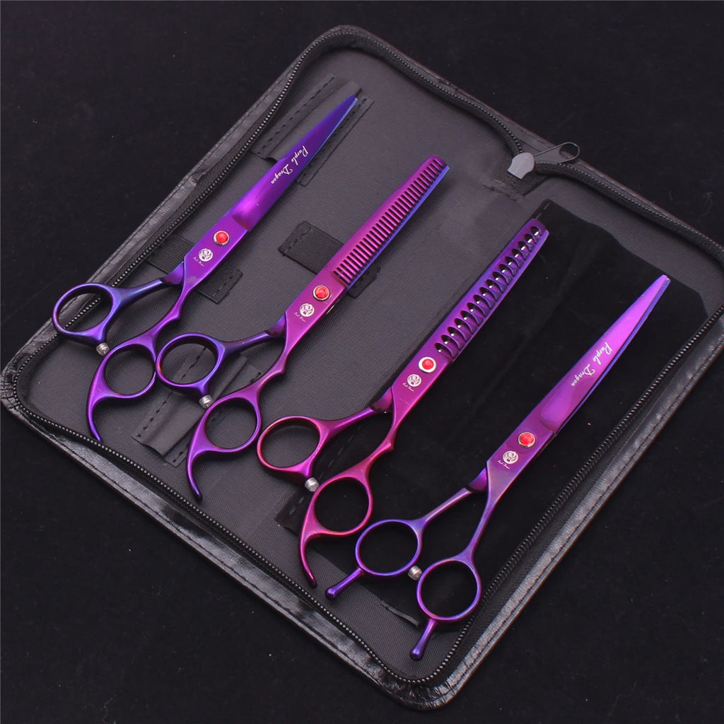 Purple Dragon Dog Grooming Scissors 7" Japan Stainless Straight Shears Pet Thinning Scissors Dog Curved Shears Chunker Z3003