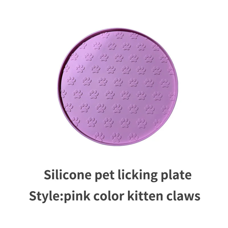 Coffee/pink/gray/black silicone pet meal pad, dog leak-proof feeding pad, round footprint pattern, cat feeding slow licking pad
