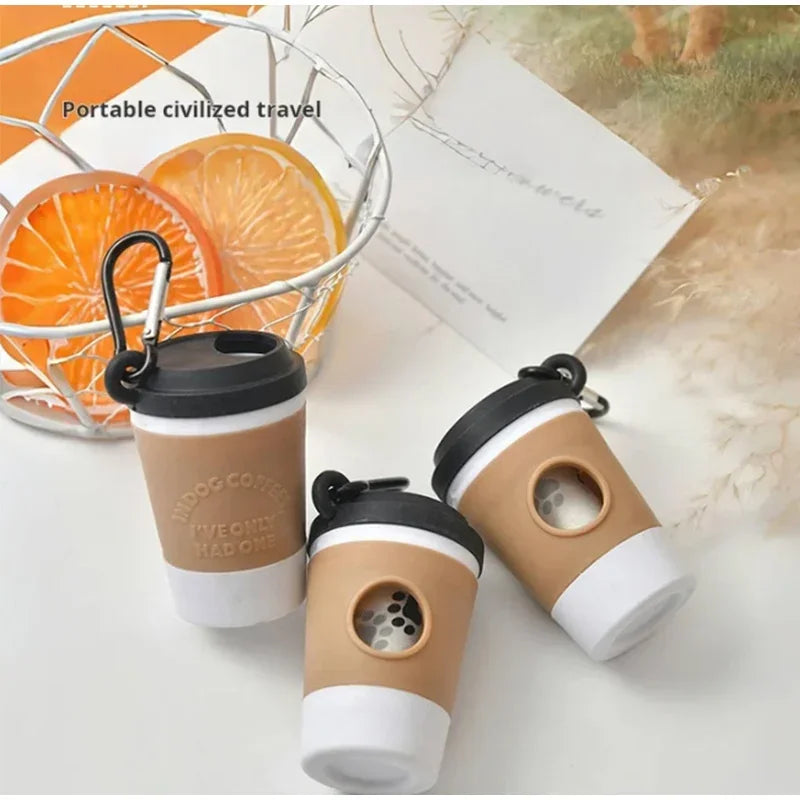 Portable Pet Poop Trash Can Dispenser Creative Coffee Cup Dog Garbage Storage Design Outdoor Dog Walking Garbage Bag Storage Box