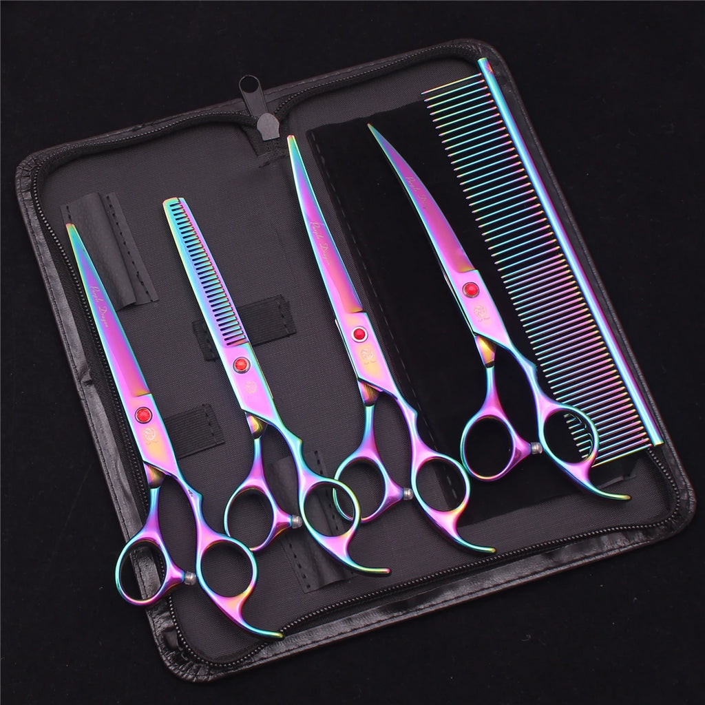 Purple Dragon Dog Grooming Scissors 7" Japan Stainless Straight Shears Pet Thinning Scissors Dog Curved Shears Chunker Z3003