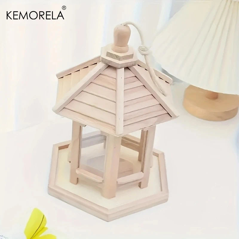 KEMORELA Wooden Bird Feeder House 1PCS Outdoor Decorative Weaved Hanging Birdhouses Pet Bedroom Cage Water Feeding System