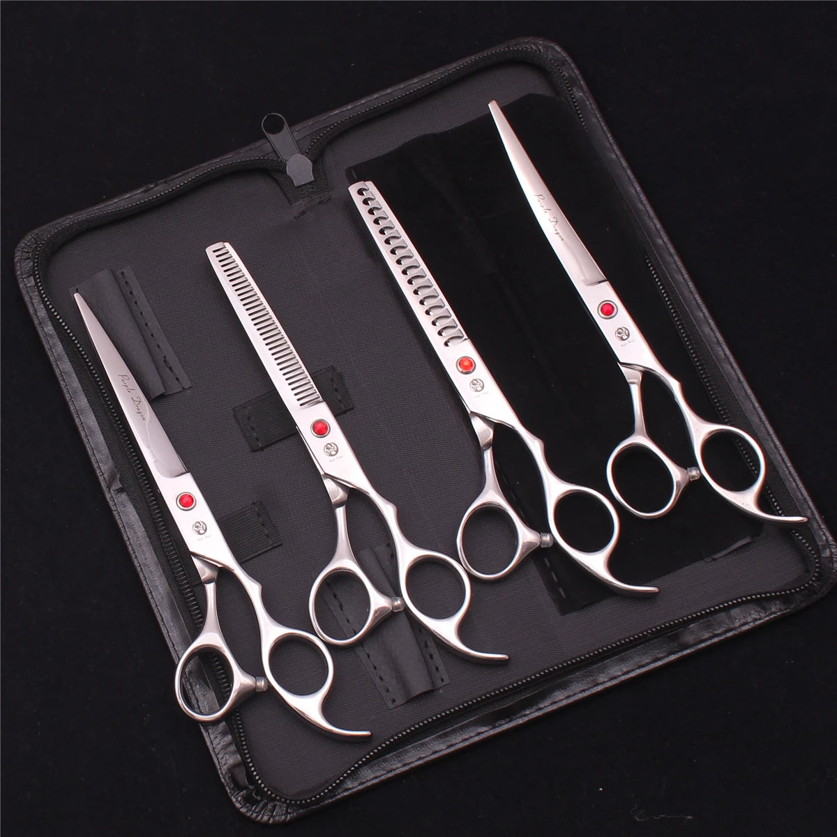 Purple Dragon Dog Grooming Scissors 7" Japan Stainless Straight Shears Pet Thinning Scissors Dog Curved Shears Chunker Z3003